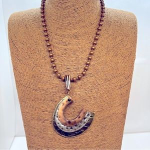 Rustic 8.5’ Copper Ball Chain with Triple Lucky Horseshoe Removable Pendant